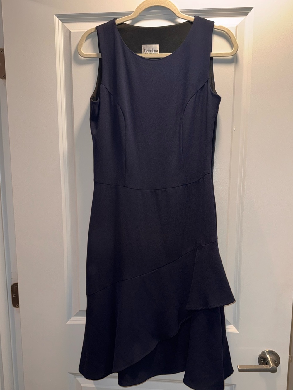 Classic Navy Sleeveless Midi Dress with Ruffle Hem